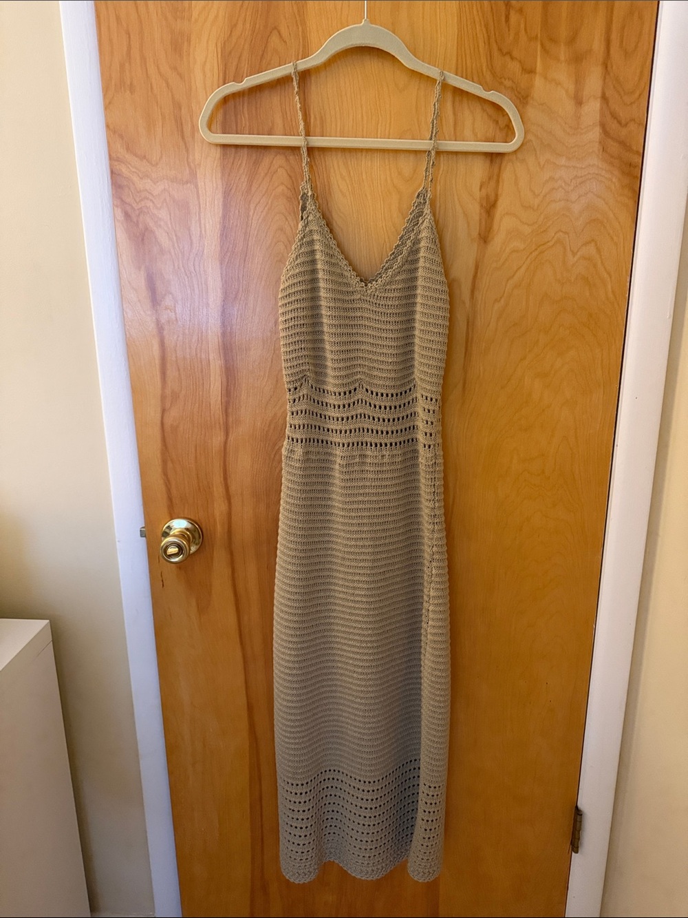 Line & Dot Beige Crochet Maxi Slip Dress with Braided Straps